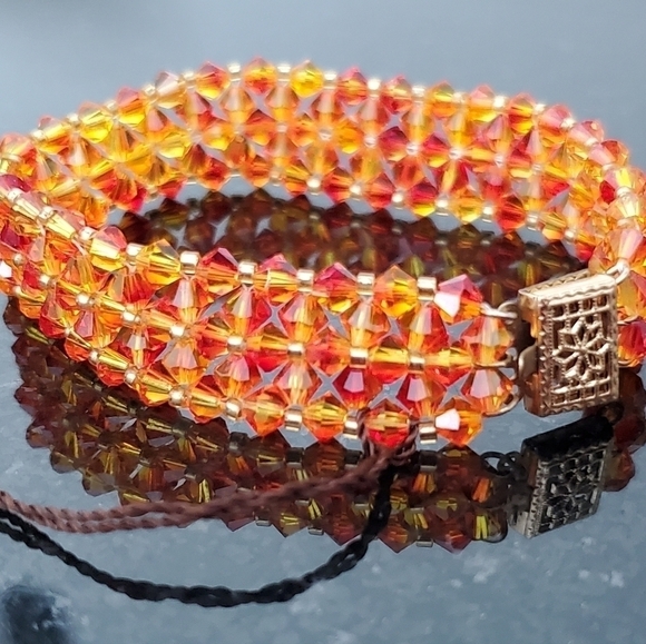 Fire opal Swarovski crystals bracelet - small - Picture 1 of 5